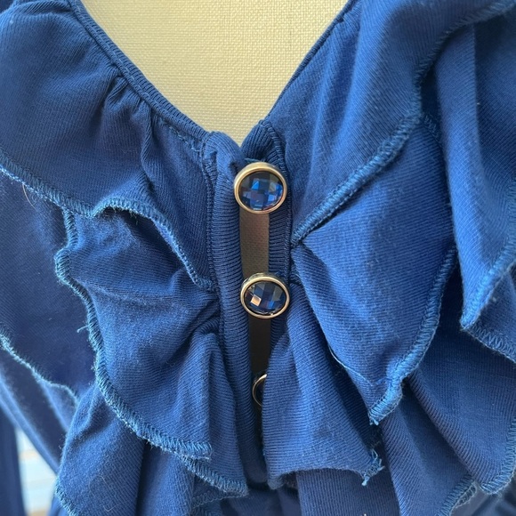 [10]VTG Together Blue Ruffled V-Neck Tiered Midi Dress - Picture 3 of 16